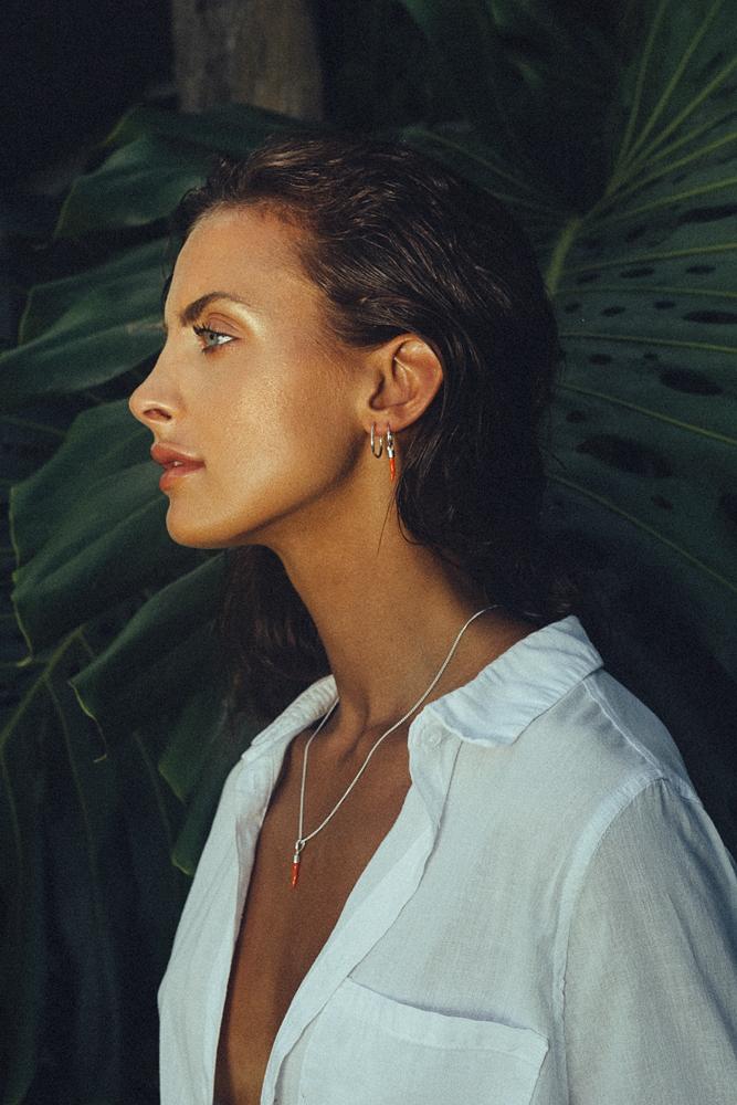 Coral color earring silver-abc