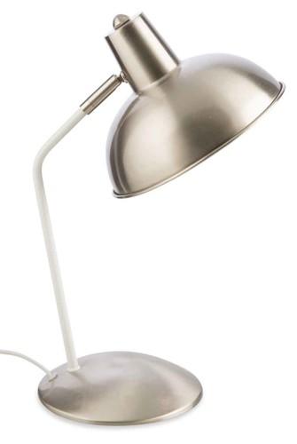 Cambridge Iron Table Lamp with Brushed Steel Shade and Base with Matt White Arm-abc