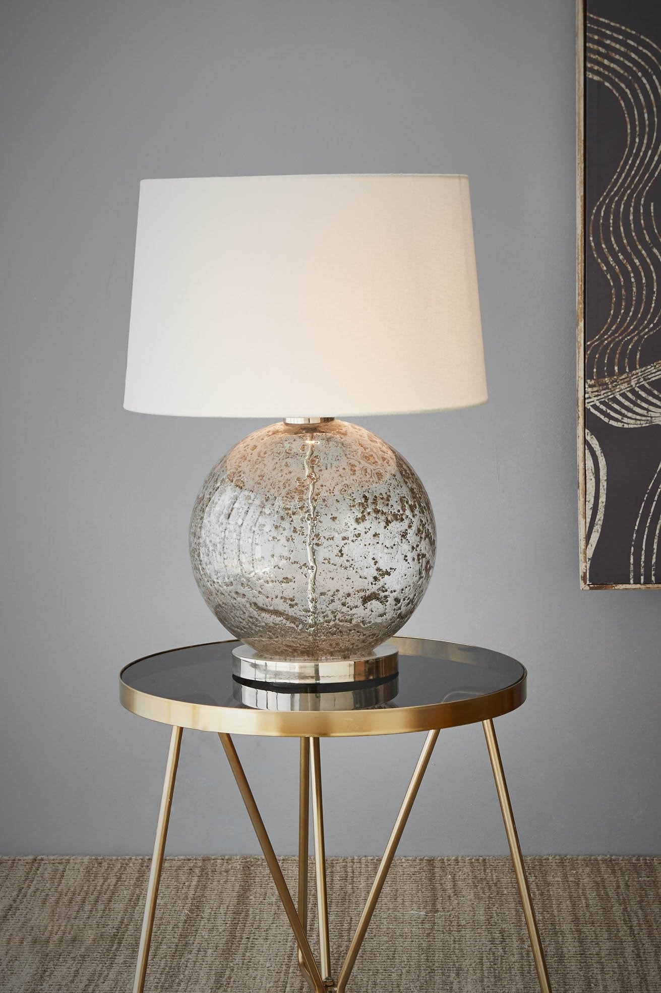 Lustre Ball Table - Clear - Stone Effect Glass Ball Table Lamp-abc