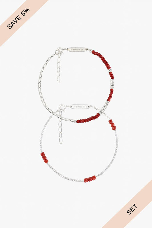 Red beads set silver-Bracelet-wildthings_collectables-Default Title---abc