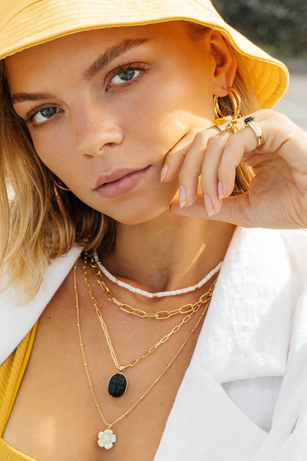 Ivory color necklace gold plated (35 cm)-abc