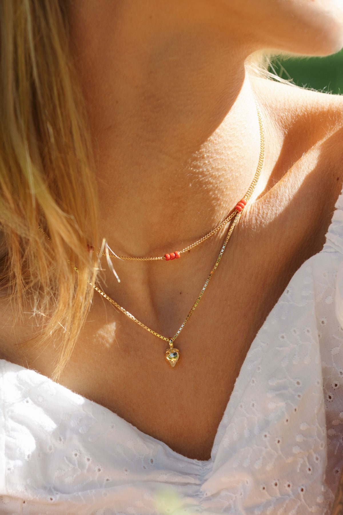 Triple red beads necklace gold plated-Necklace-wildthings_collectables-Gold plated---abc