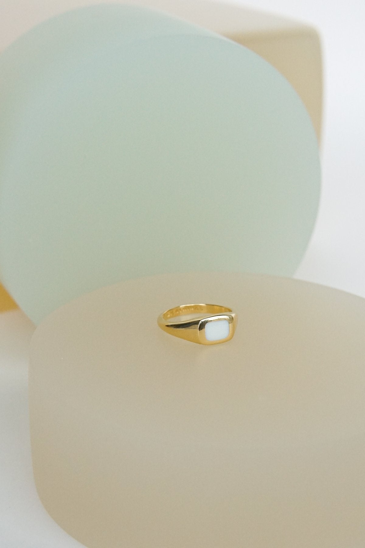 Chunky white signet ring gold plated-abc