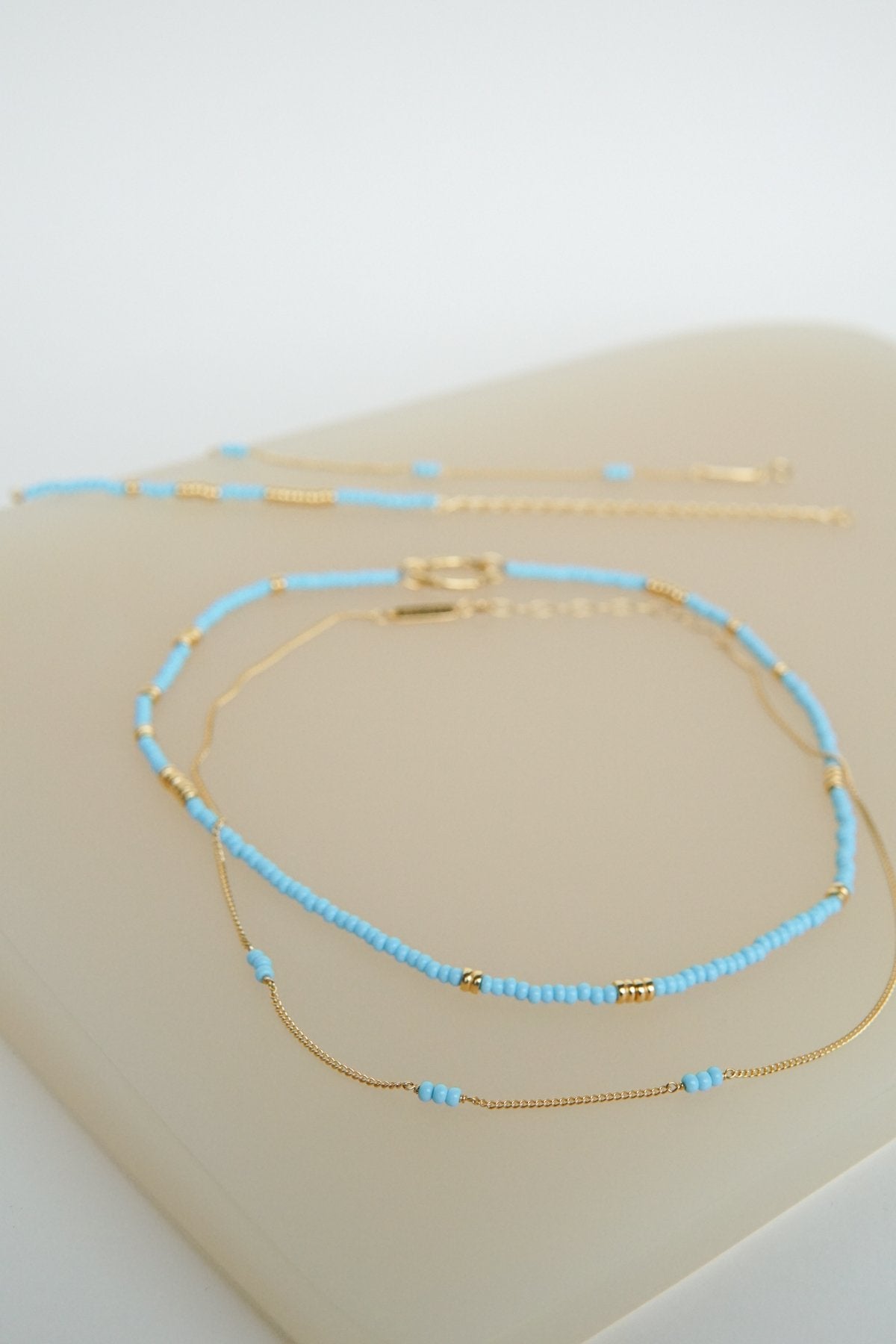 Triple blue beads necklace gold plated-Necklace-wildthings_collectables-Gold plated---abc