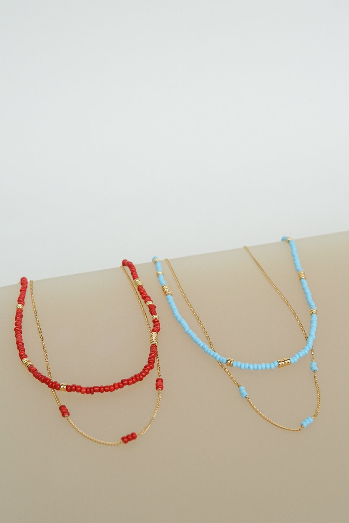 Triple blue beads necklace gold plated-Necklace-wildthings_collectables-Gold plated---abc