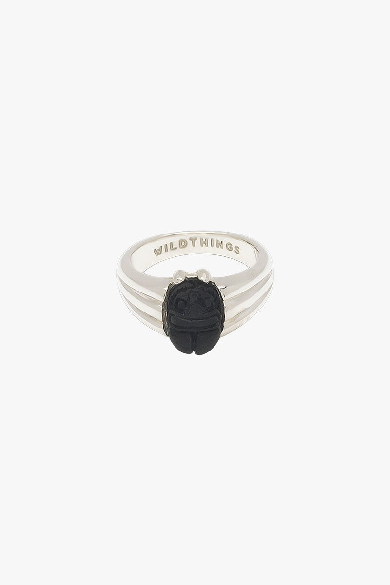 Black scarab pinky ring silver-abc