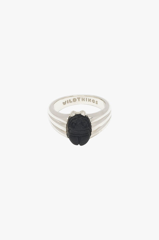 Black scarab pinky ring silver-abc