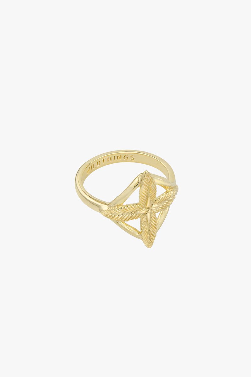 Palm leafs pinky ring gold plated-abc