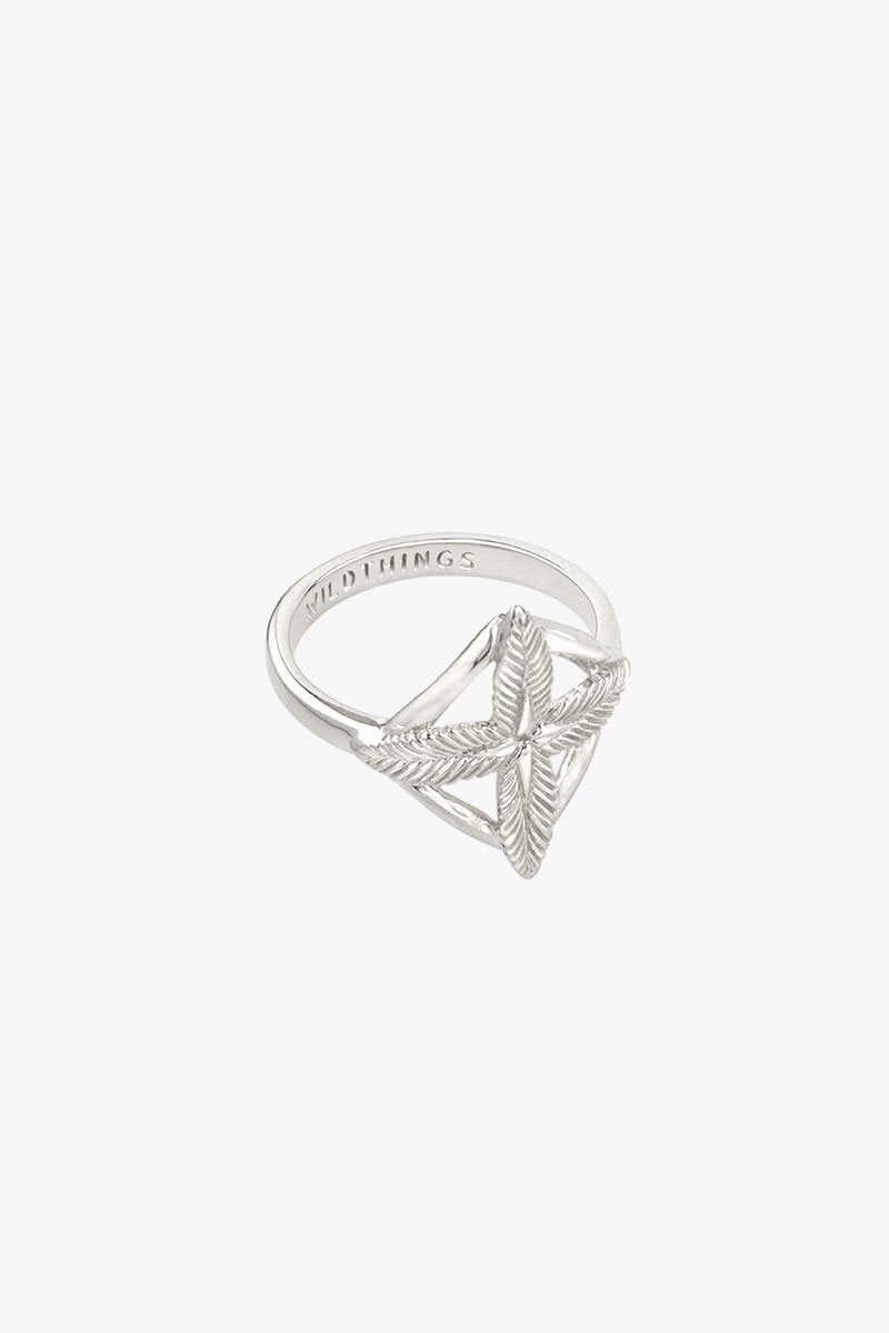 Palm leafs pinky ring silver-abc