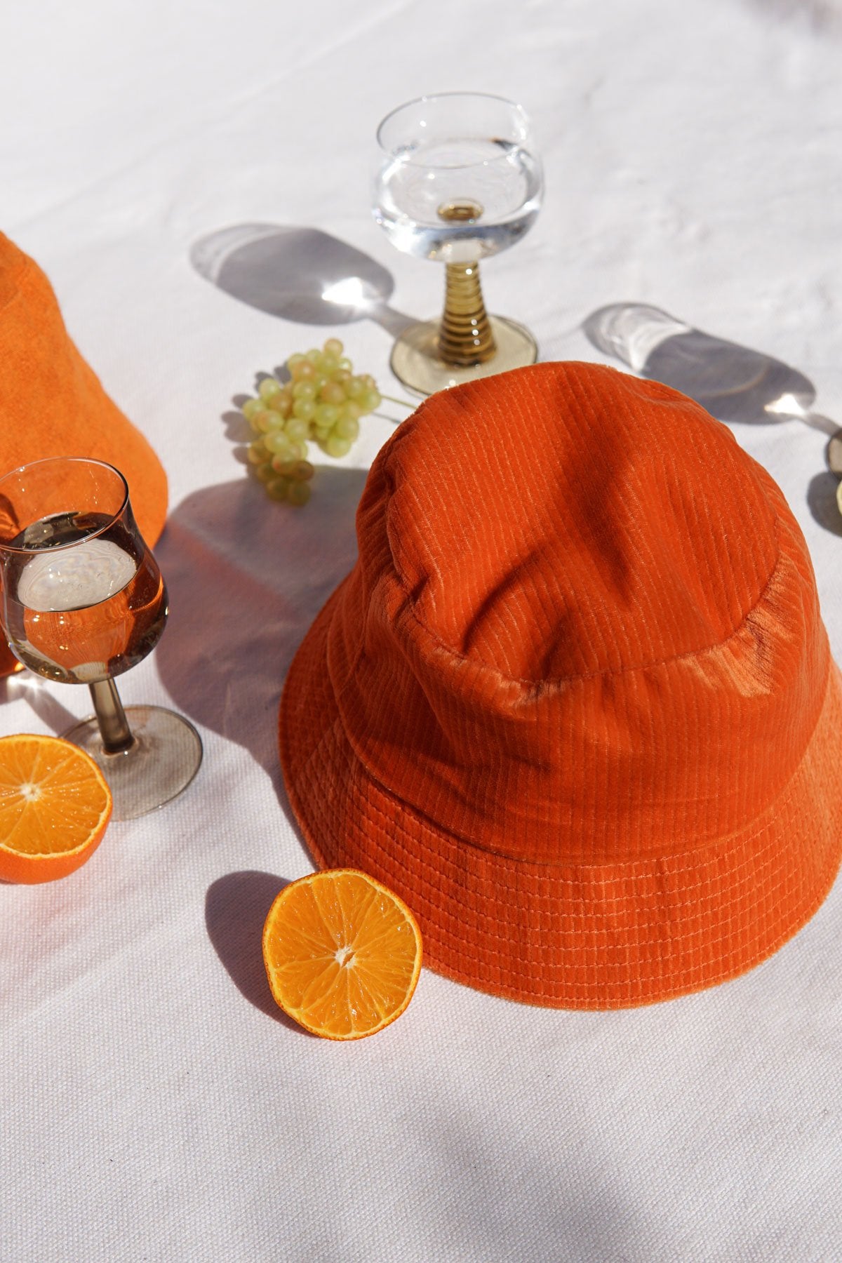 Orange velvet bucket hat-abc