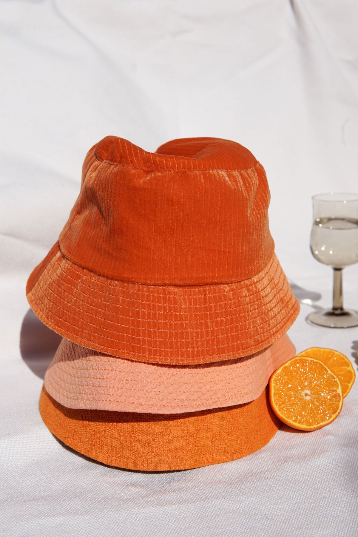 Orange velvet bucket hat-abc