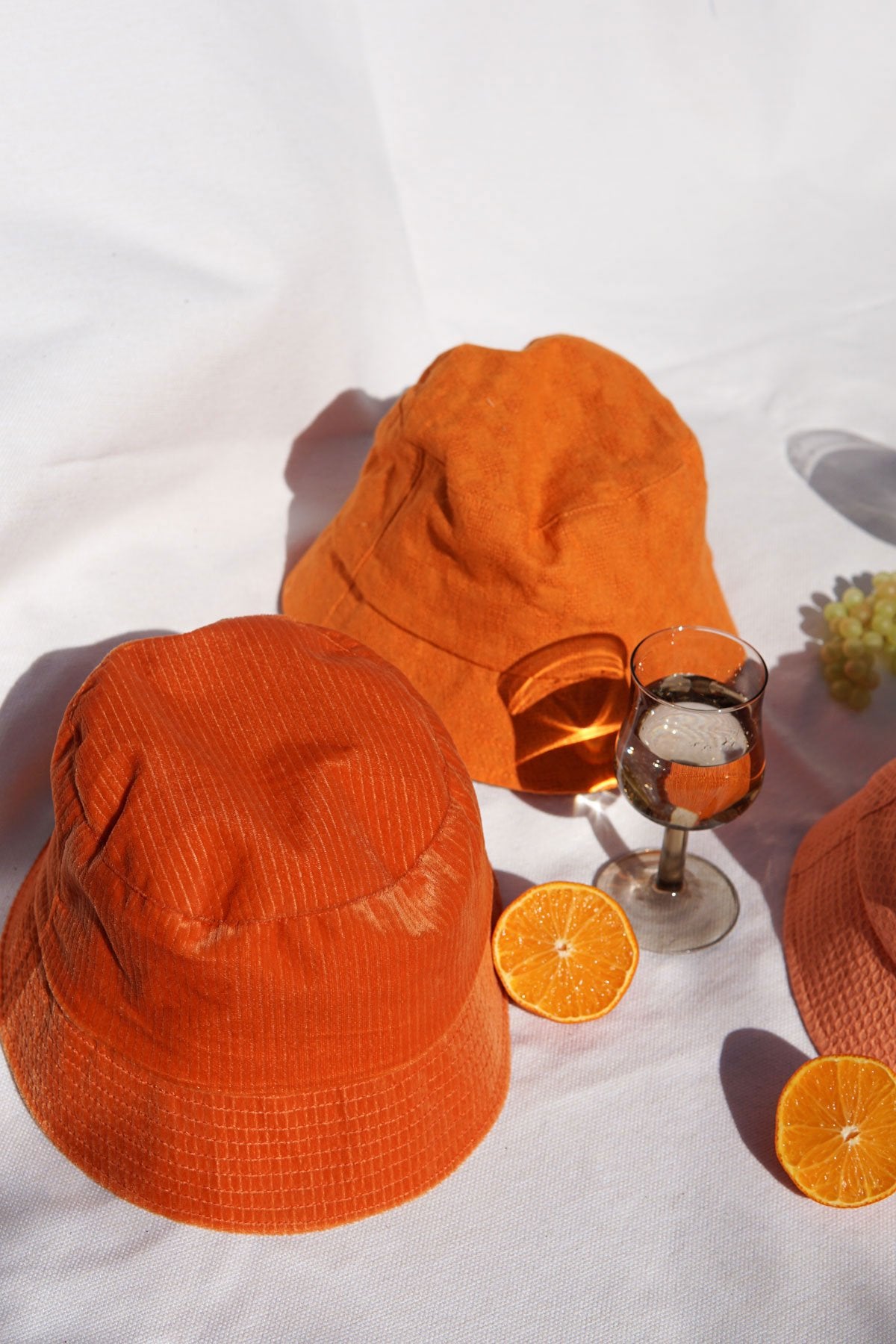 Orange velvet bucket hat-abc