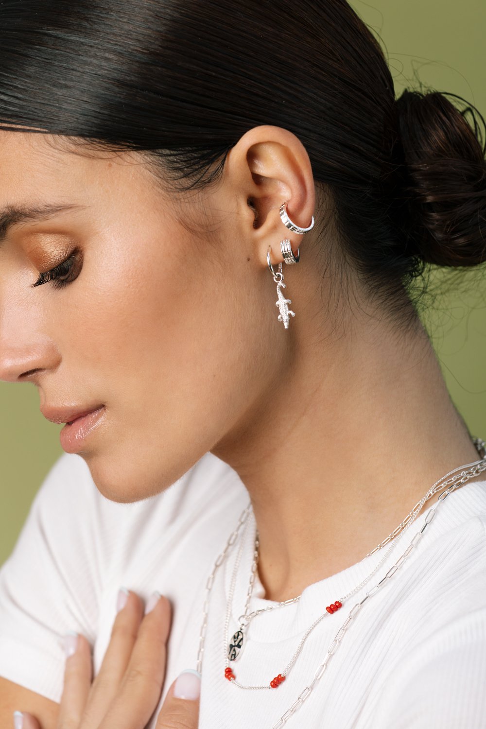 Crocodile earring silver-abc