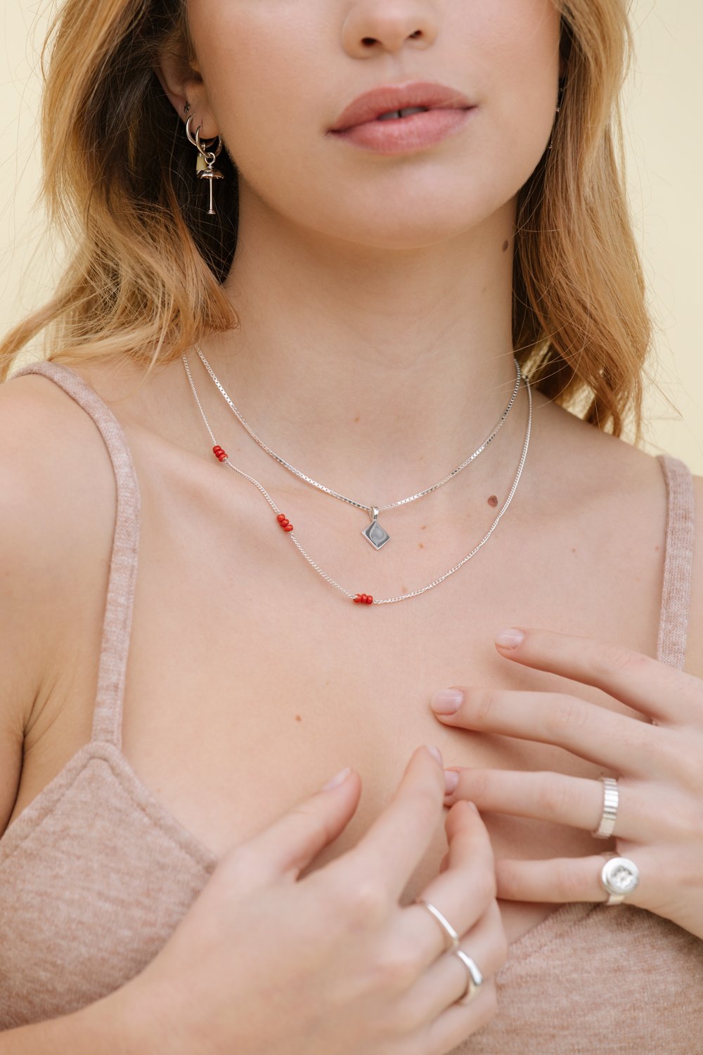 Triple red beads necklace silver-Necklace-wildthings_collectables-Silver---abc