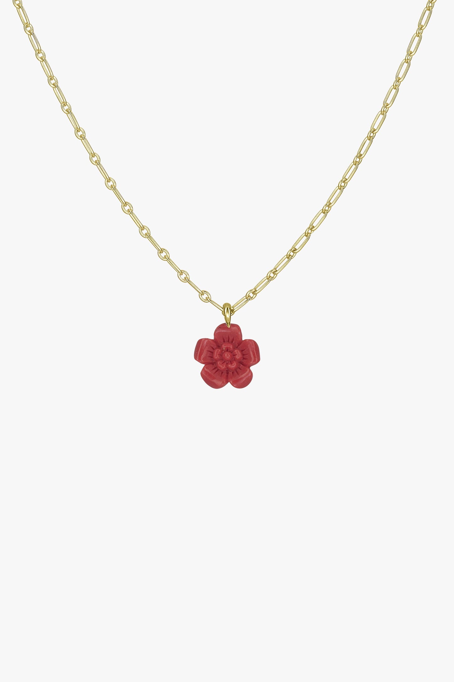 Coral color flower necklace pendant gold plated-abc