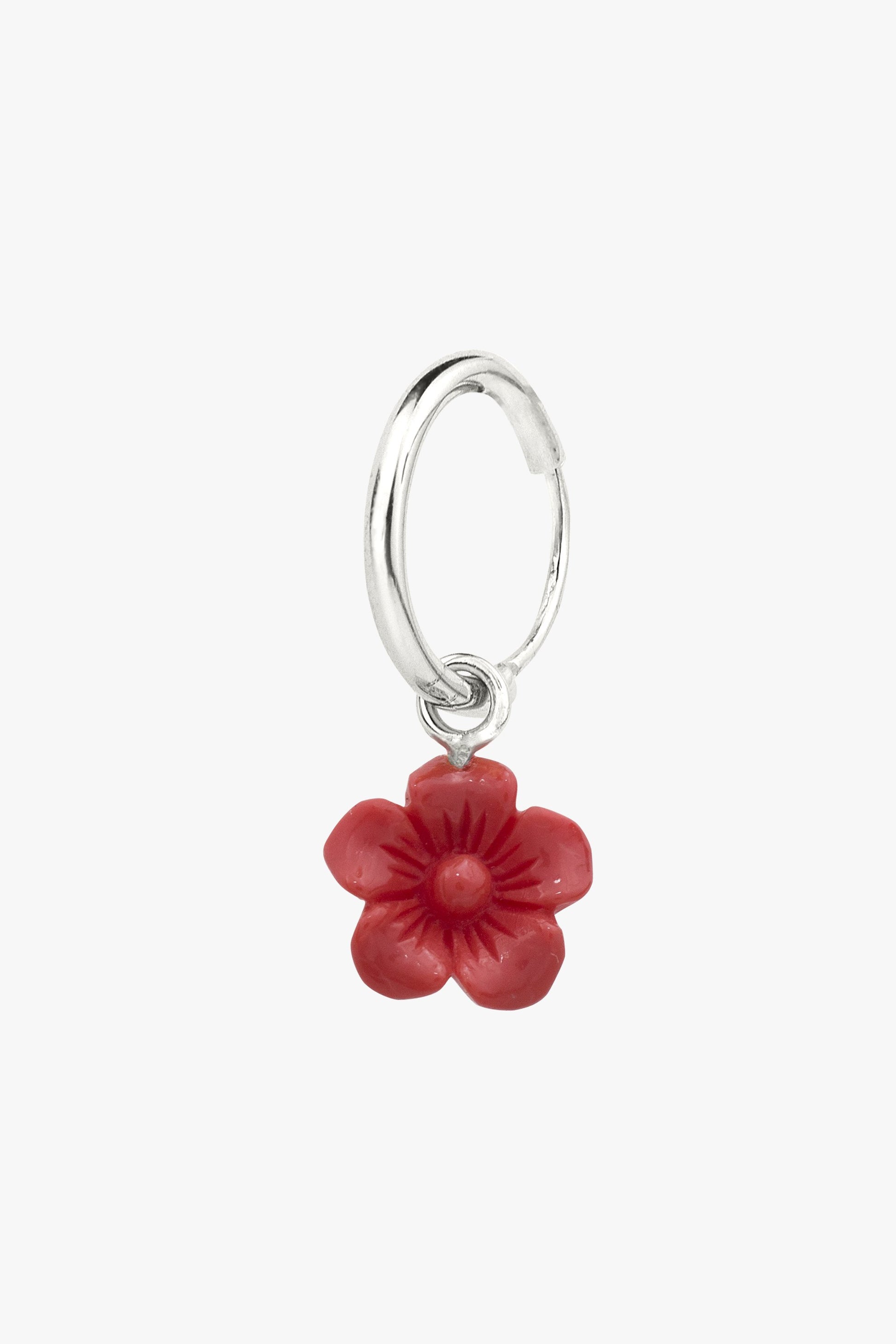 Coral color flower earring silver-abc