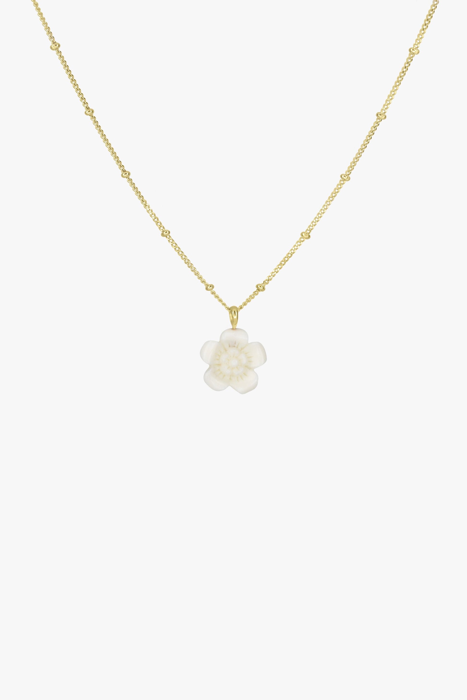 Ivory color flower necklace pendant gold plated-abc
