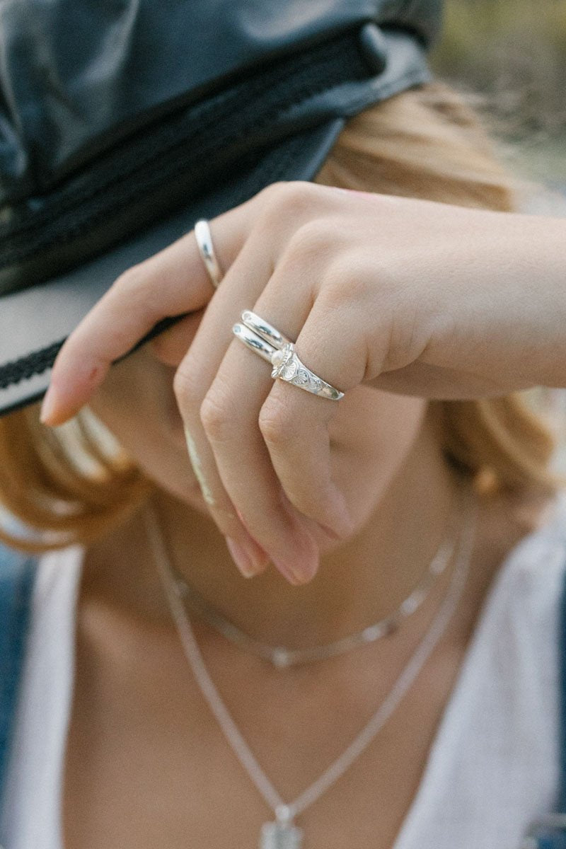 Fleur pinky ring silver-abc