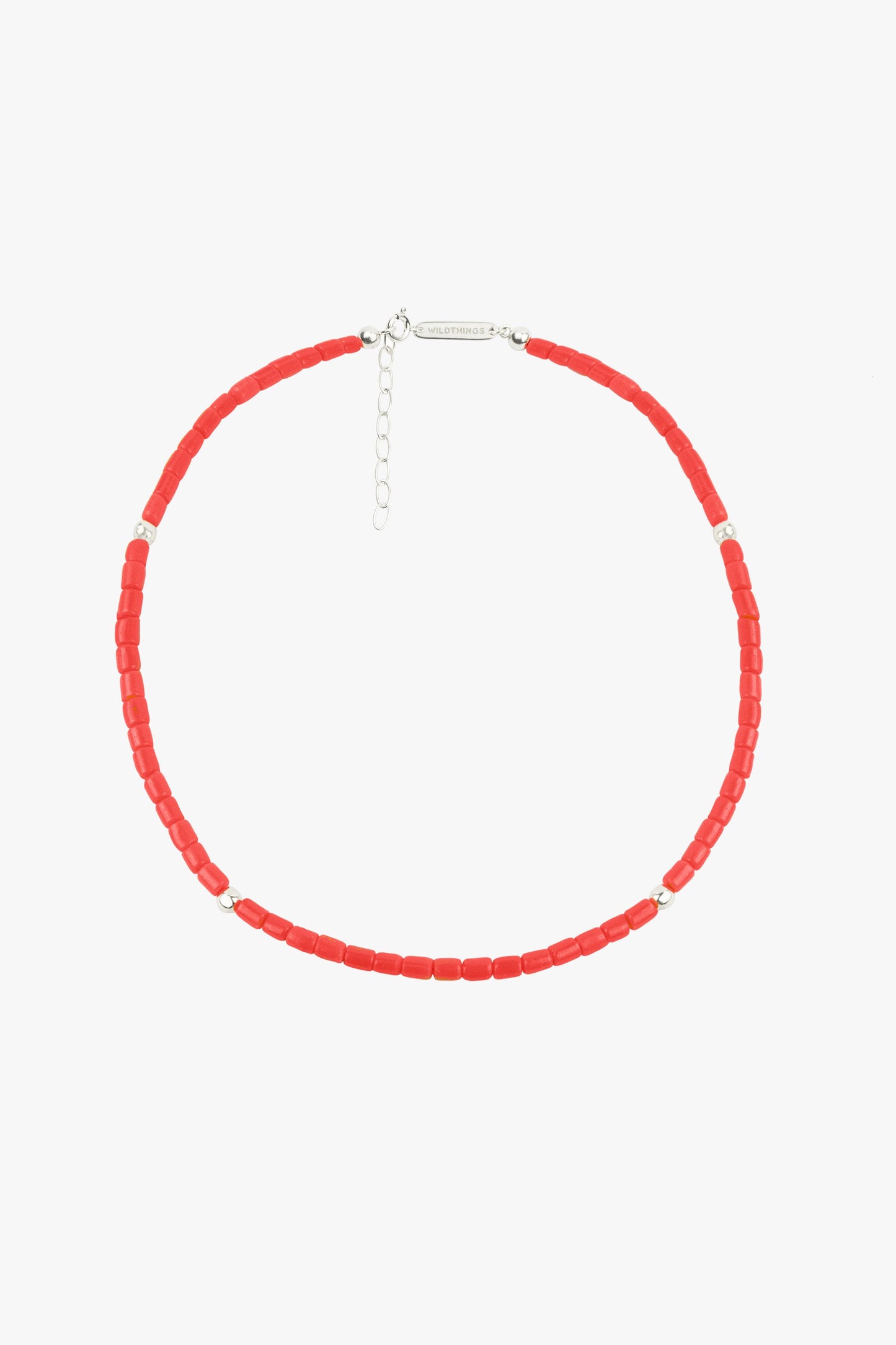 Coral color choker silver (35 cm)-abc