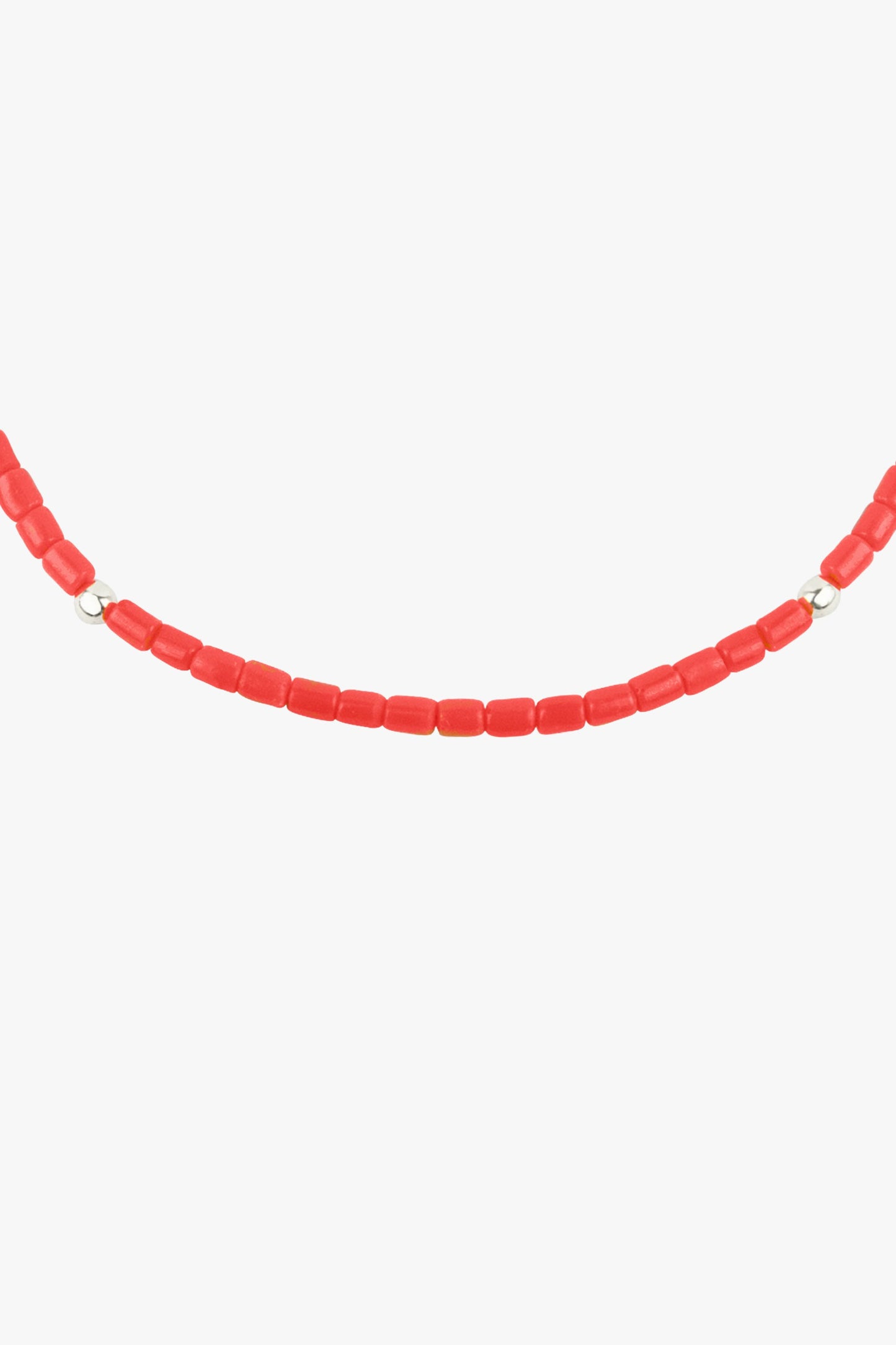 Coral color choker silver (35 cm)-abc
