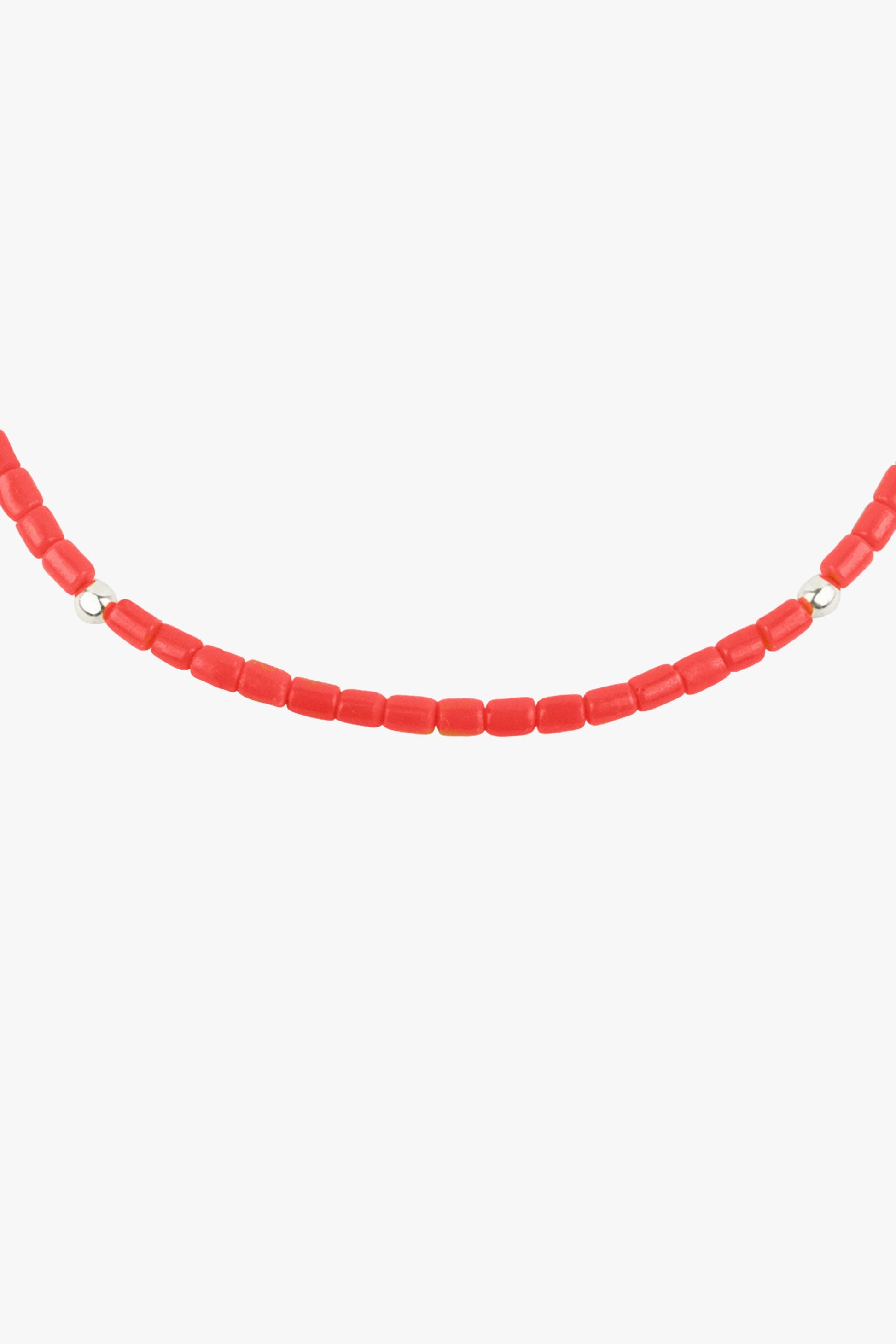 Coral color choker silver (35 cm)-abc