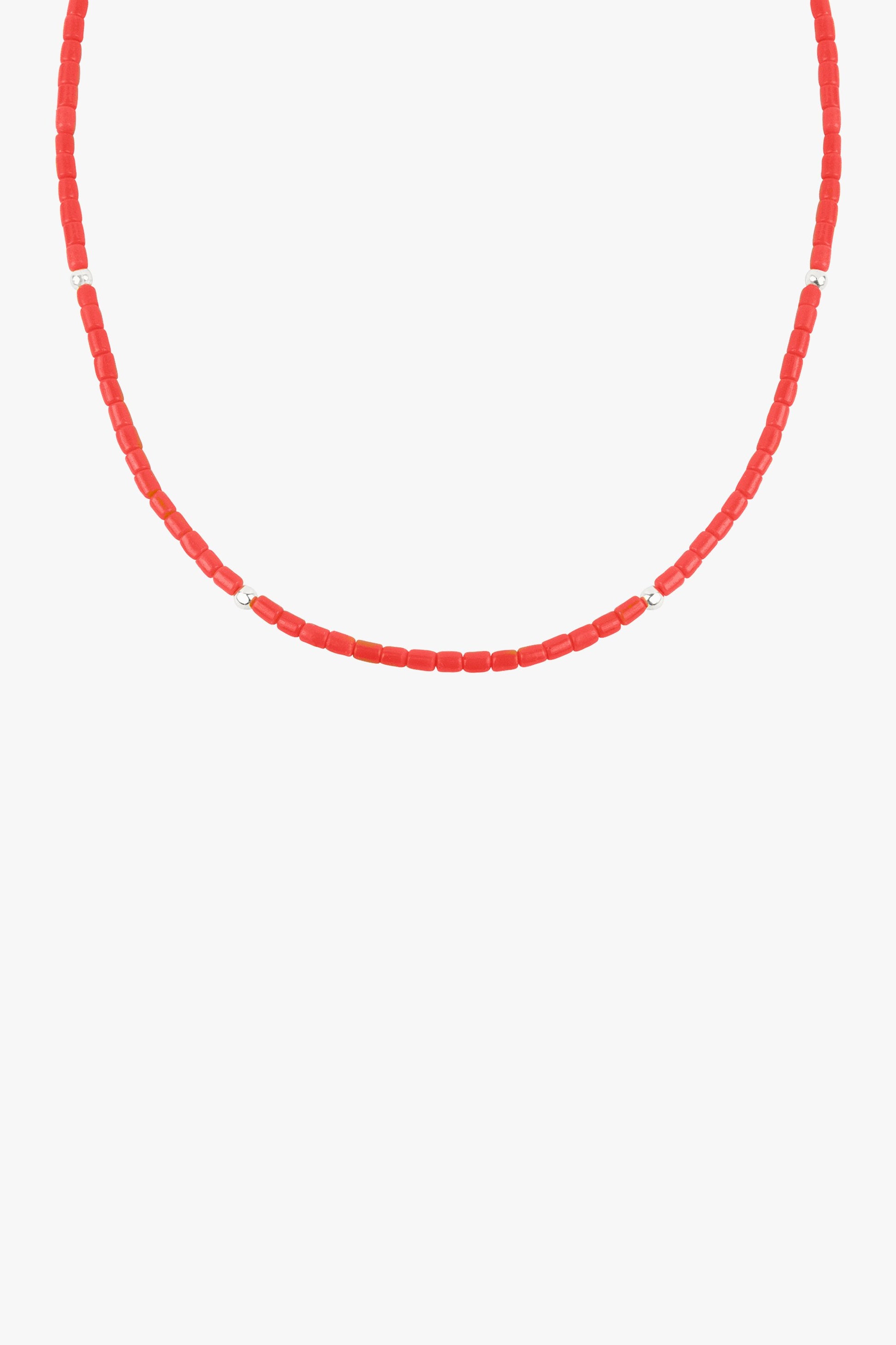 Coral color choker silver (35 cm)-abc