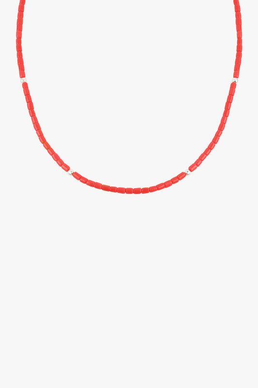 Coral color choker silver (35 cm)-abc