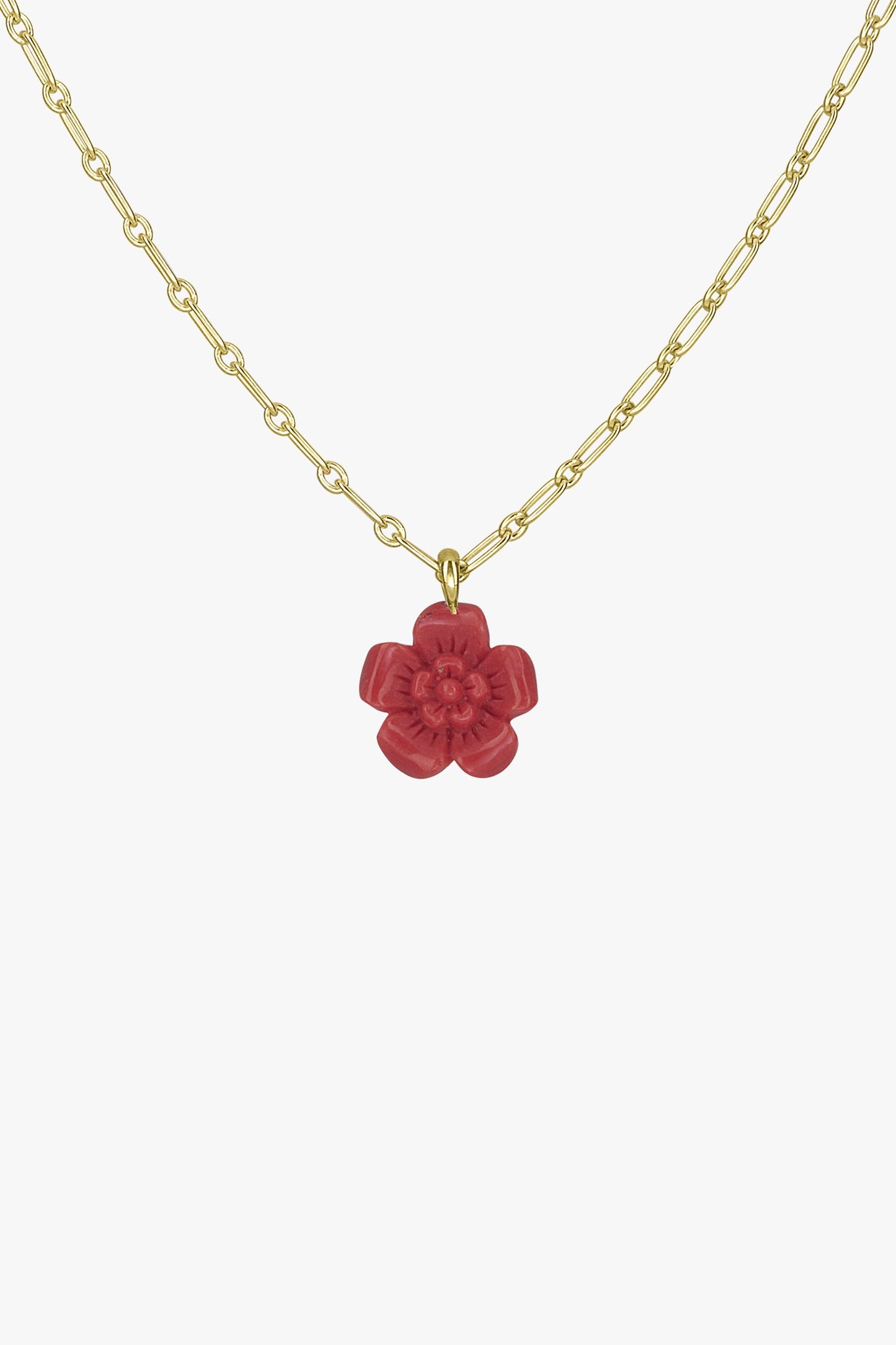 Coral color flower necklace pendant gold plated-abc