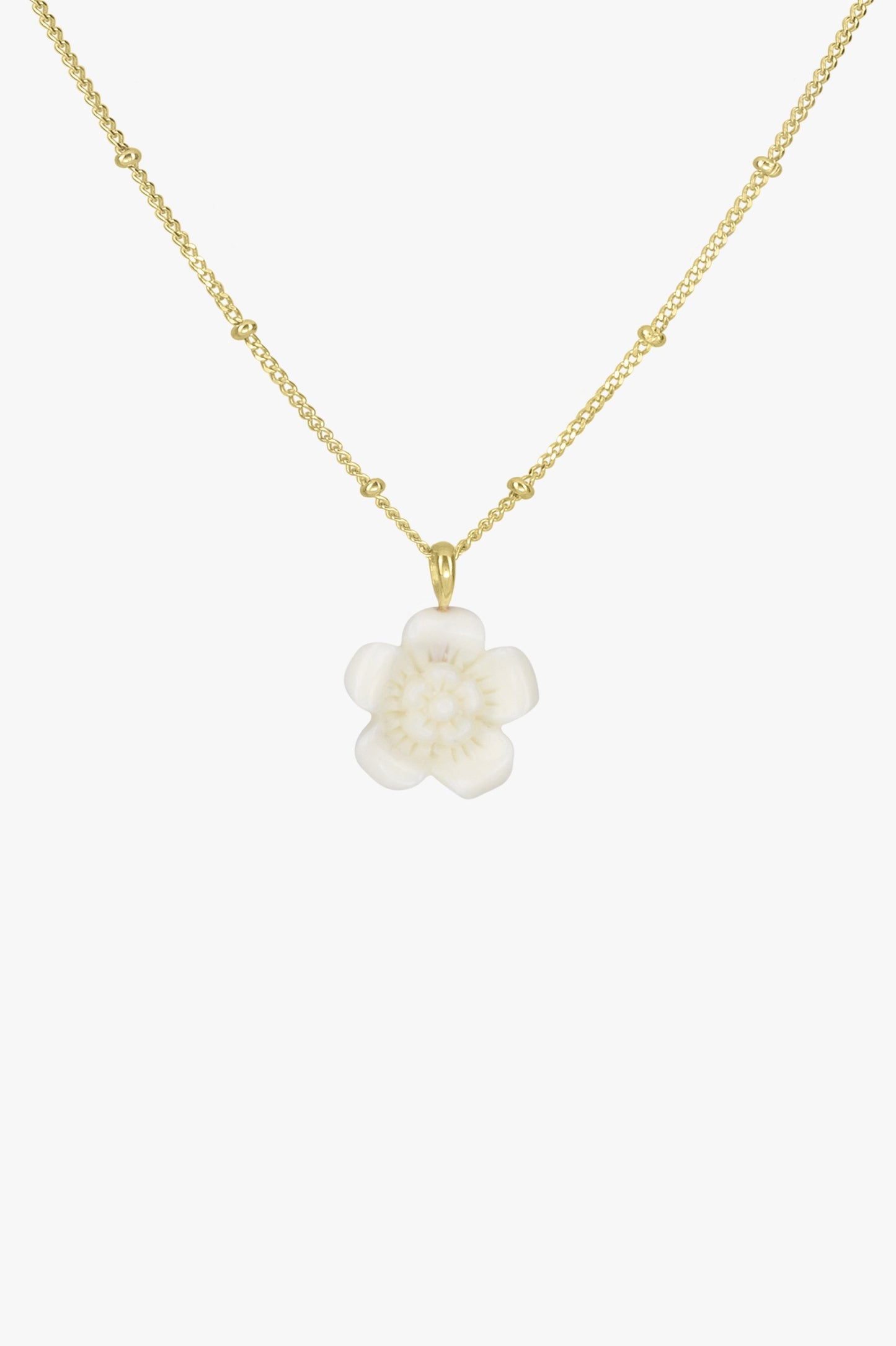Ivory color flower necklace pendant gold plated-abc