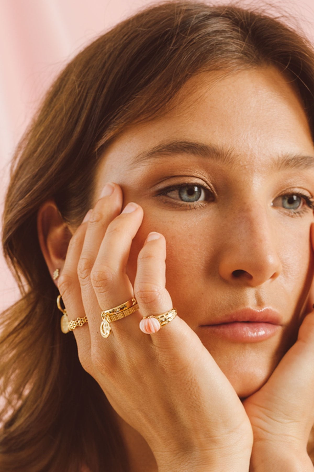 Dots n stripes ring gold plated-abc