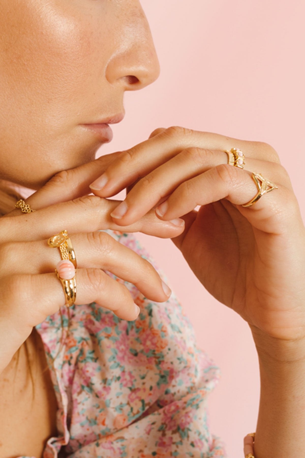 Dots n stripes ring gold plated-abc