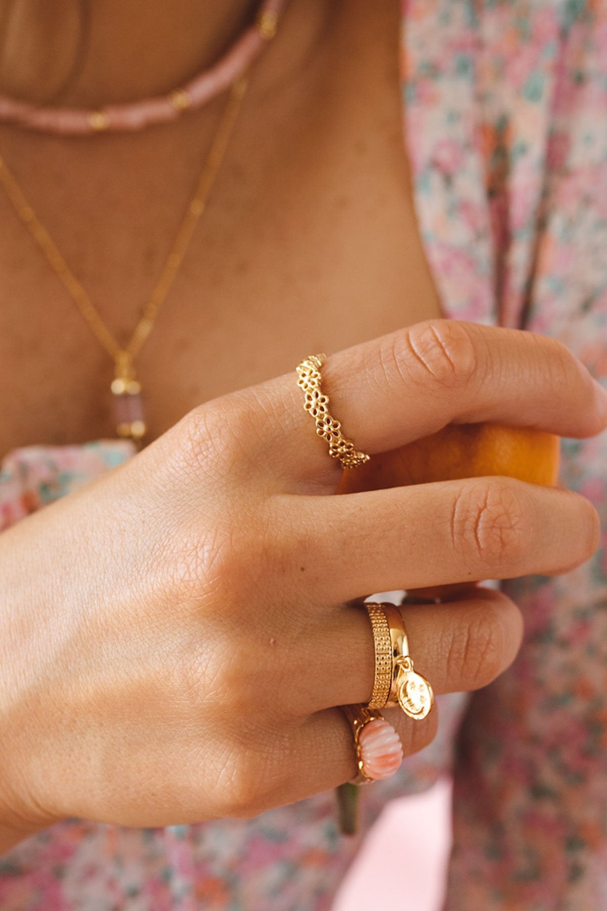 Dots n stripes ring gold plated-abc