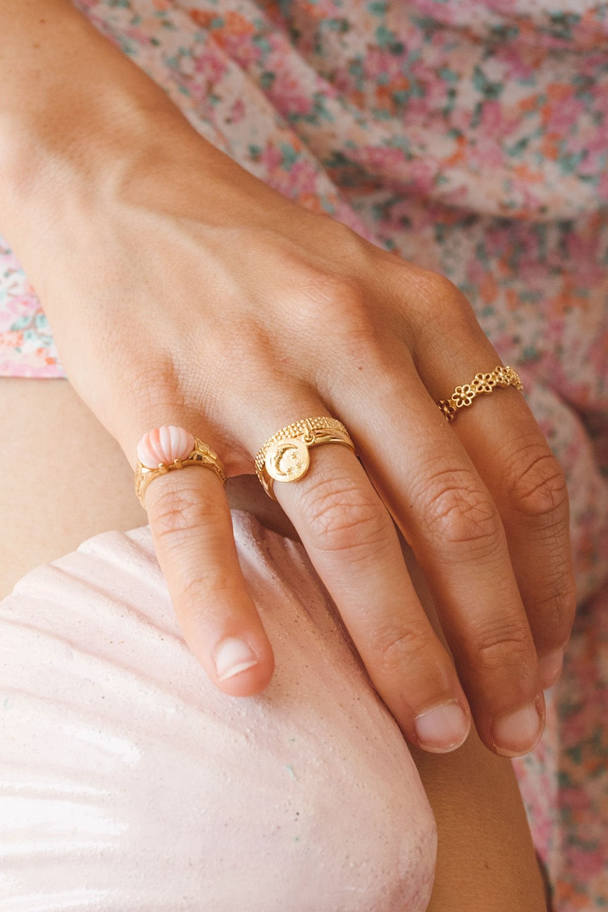 Dots n stripes ring gold plated-abc