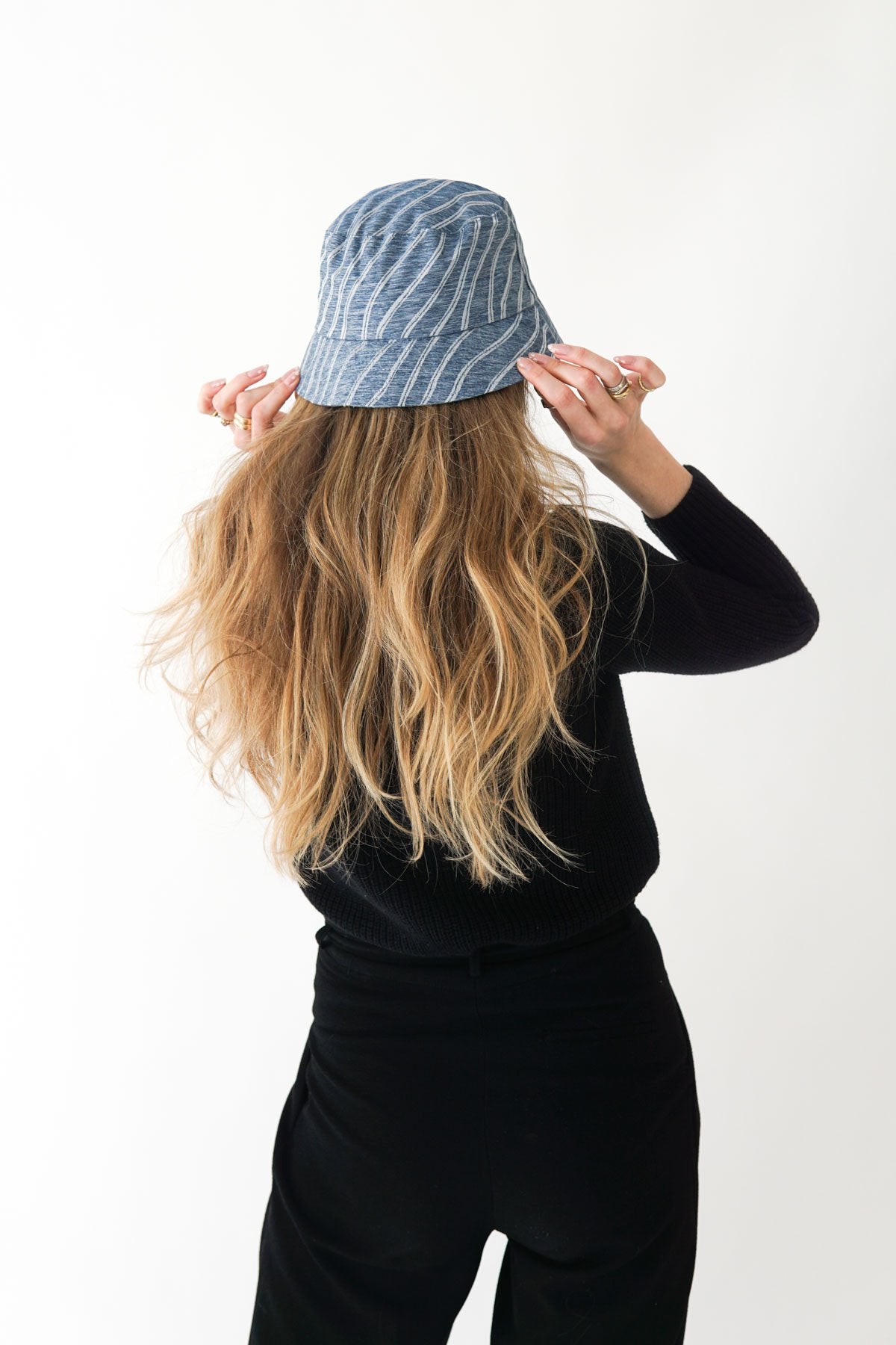 Denim striped bucket hat-abc