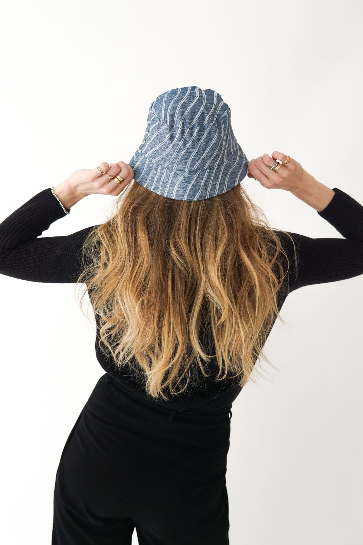 Denim striped bucket hat-abc