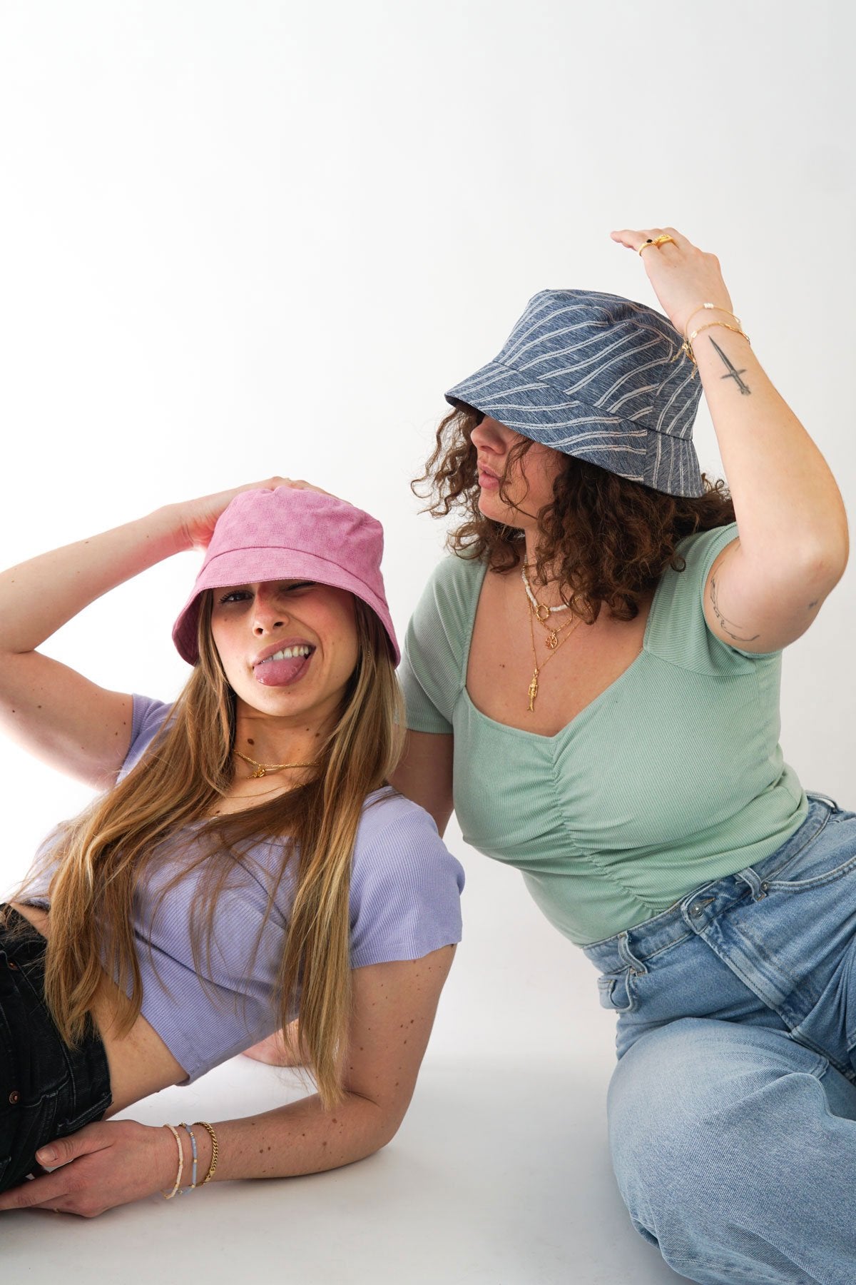 Denim striped bucket hat-abc