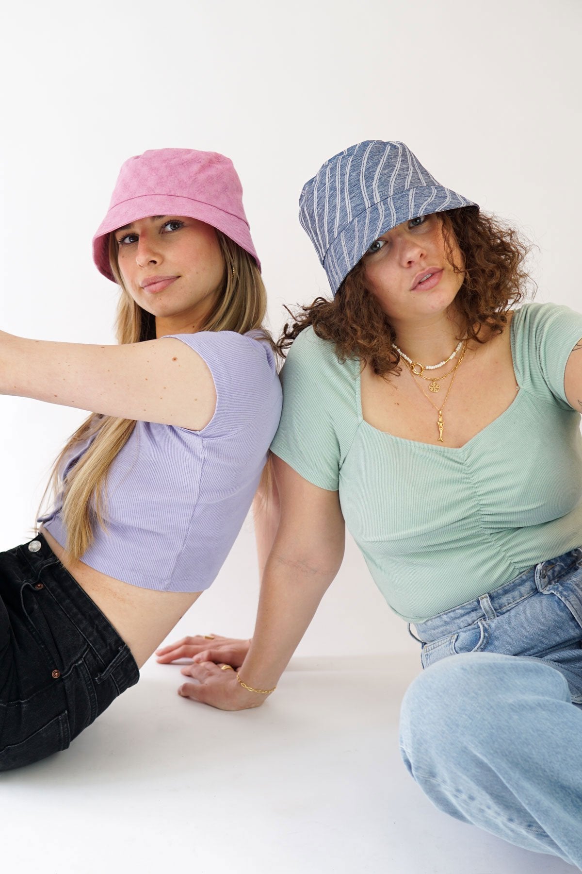 Denim striped bucket hat-abc