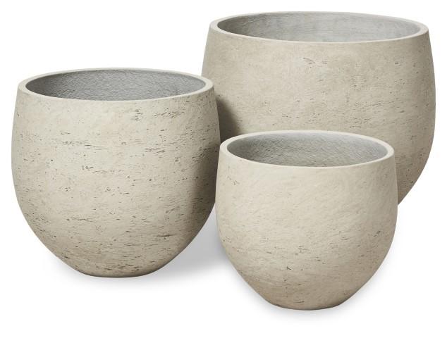 Set of Three Plain Cement Pots - Grey Washed-Accessories-Home & Giftware-Default Title---abc
