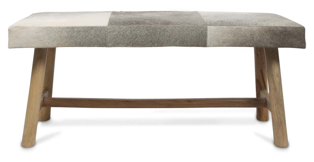 Two Seater Cowhide Bench on Mango Wood Legs-Living-Home & Giftware-Default Title---abc
