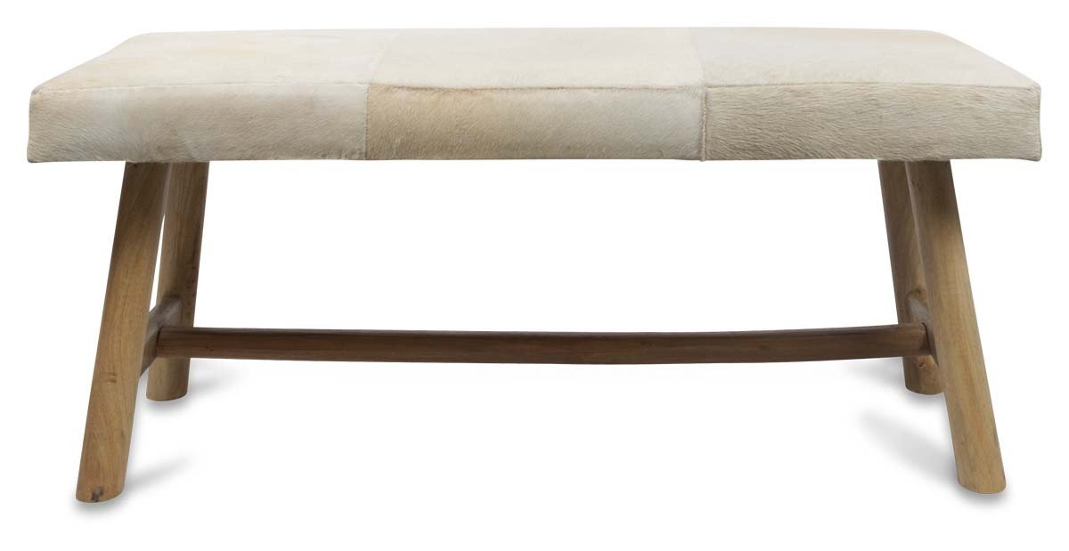 Two Seater Cowhide Bench on Mango Wood Legs-Living-Home & Giftware-Default Title---abc