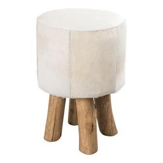Mushroom Cowhide Stool with Eucalyptus Wood Legs-abc