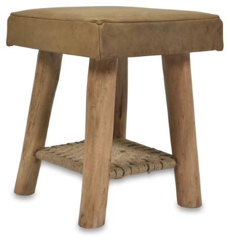 Napa Leather Stool with Jute - Tan/Natural-abc