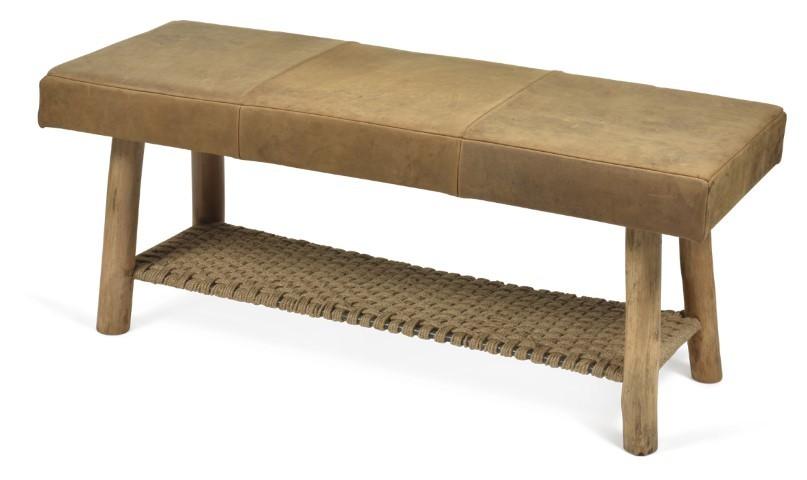 Napa Leather Bench with Jute - Tan/Natural-abc