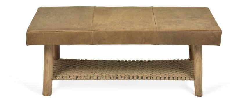 Napa Leather Bench with Jute - Tan/Natural-abc
