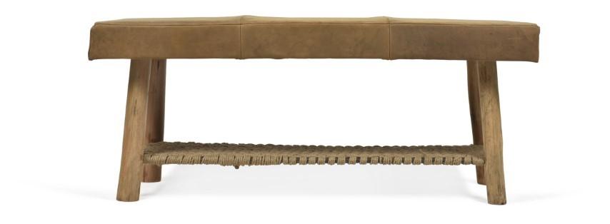 Napa Leather Bench with Jute - Tan/Natural-abc