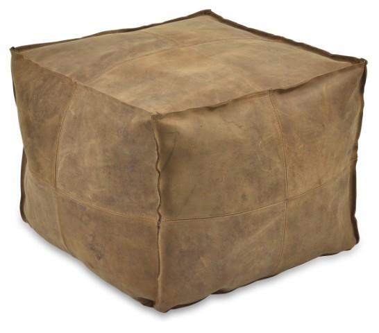 Napa Leather Soft Square Ottoman - Tan-abc