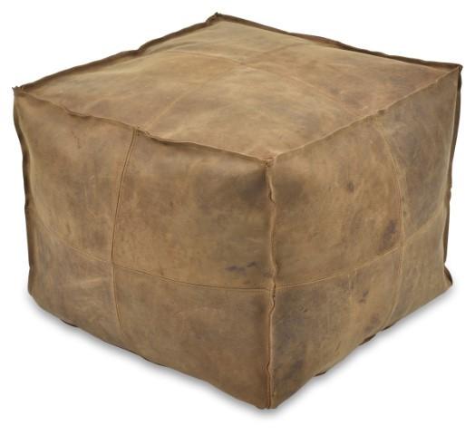 Napa Leather Soft Square Ottoman - Tan-abc