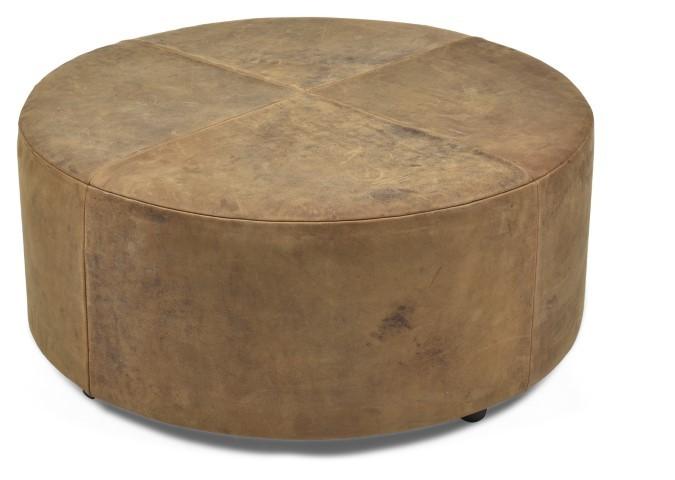 Napa Leather Round Ottoman - Tan-abc