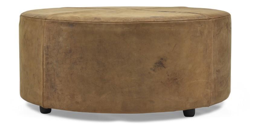Napa Leather Round Ottoman - Tan-abc