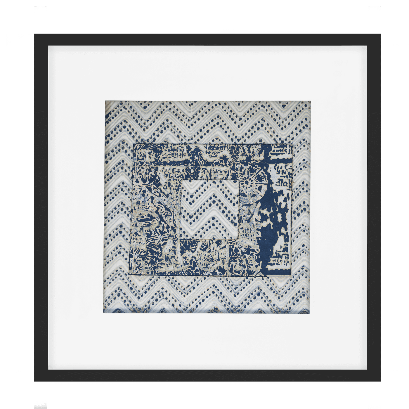 Ruins Zig Box Navy Artwork 52 x 52 cm-Accessories-Bandhini Homewear Design-Navy-52 x 52--abc